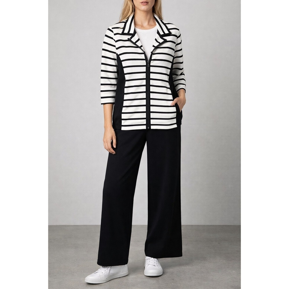 Karen Scott Sport Womens Petite XL Striped Zip‎ Front Jacket Black White